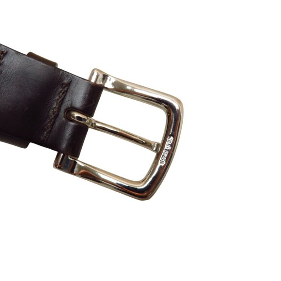 Boater Belt Elastic & Leather Dark Blue Solid Nickel Brass Buckle - Picture 4 of 8